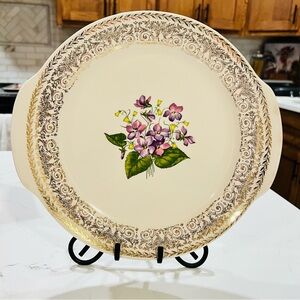 Vintage Cunningham & Pickett Spring Purple Violet Handled Dessert Cake Plate